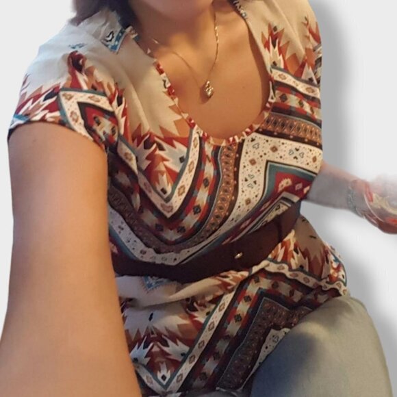 LIVE 4 Truth Bohemian Tribal Sheer Tunic Top Size S - Picture 3 of 8